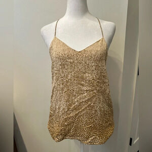 Tibi Printed Silk Blend Racerback Sleeveless Tank Top Sz 4 Tan Cream